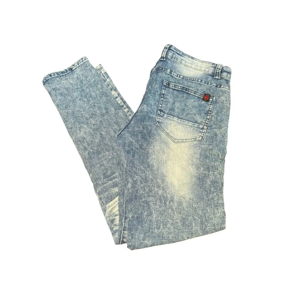 Men's‎ Mecca Stretch Fit Jeans W34 L32 Acid Wash Crinkle Lines Skinny Distressed